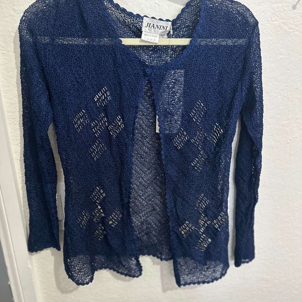 Blue Blazer with Intricate Openwork Pattern